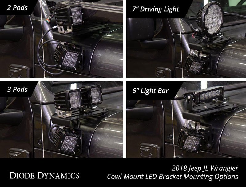 2018-2020 Jeep JL Wrangler Cowl Mount 1-3 Pair LED Kit - Eastern Shore Retros