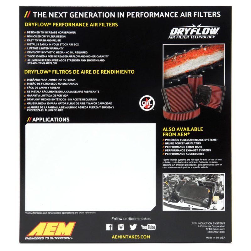 AEM 06-11 Honda Civic 1.8L L4 DryFlow Air Filter - Eastern Shore Retros