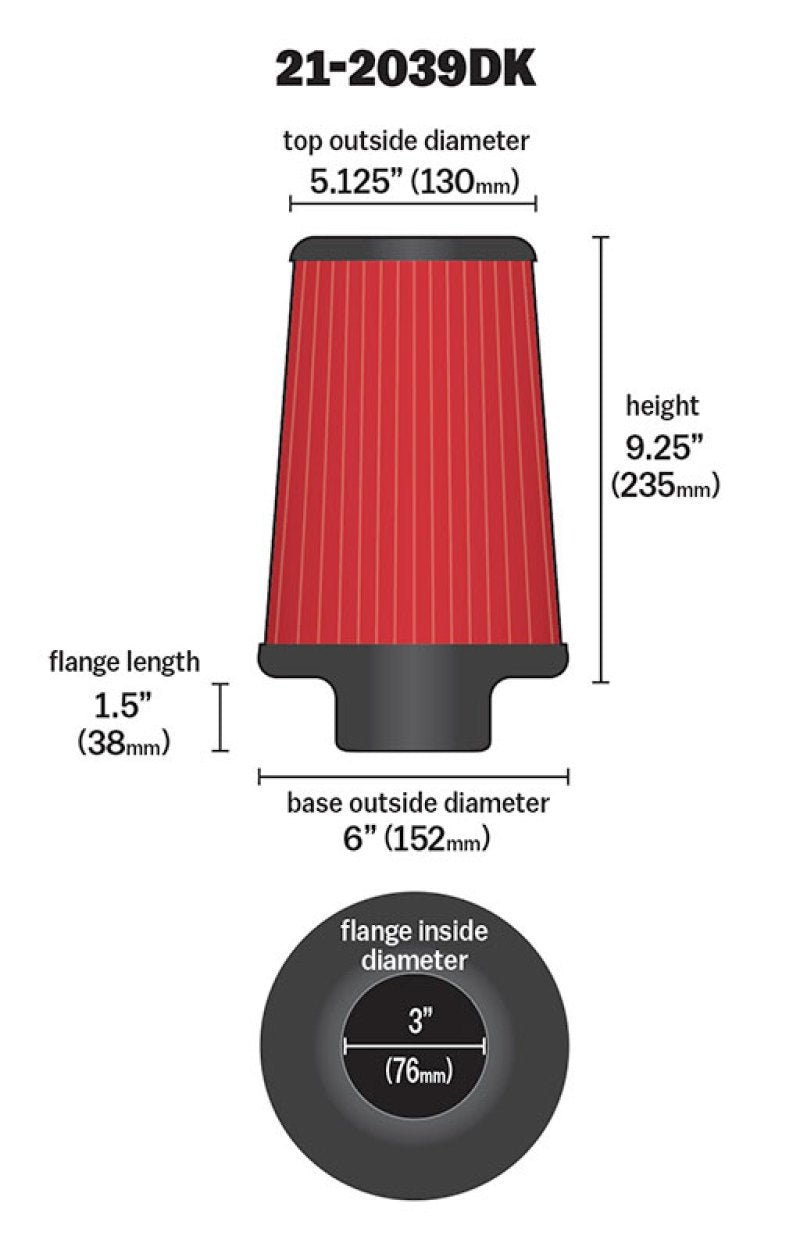 AEM 3 inch x 9 inch DryFlow Air Filter - Eastern Shore Retros