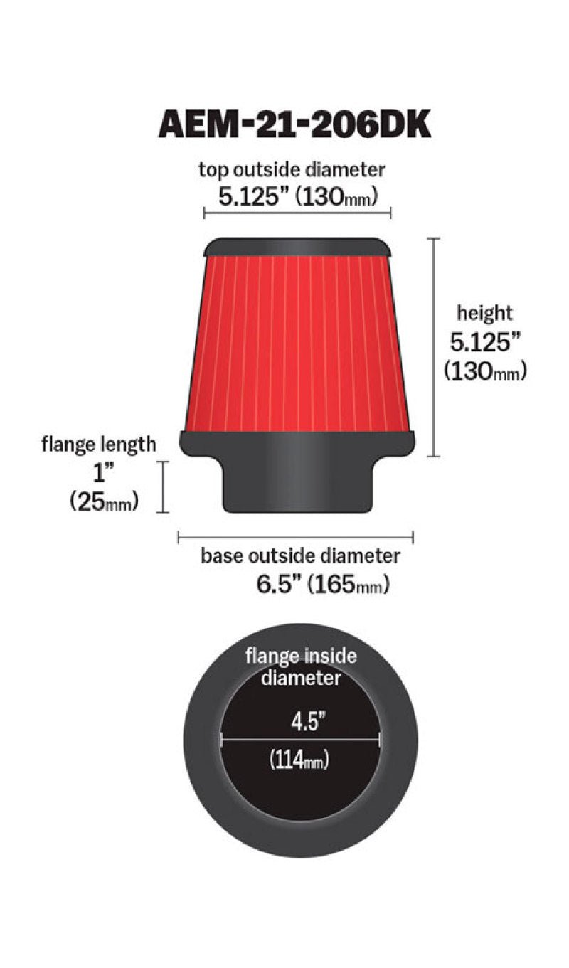 AEM 4.50 inch Short Neck 5 inch Element Filter Replacement - Eastern Shore Retros