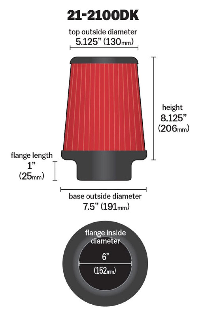 AEM 6 inch DRY Flow Short Neck 9 inch Element Filter Replacement - Eastern Shore Retros