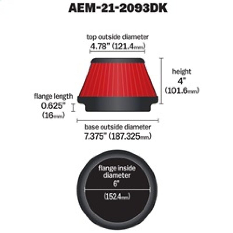 AEM 6 inch x 4 inch DryFlow Tapered Conical Air Filter - Eastern Shore Retros