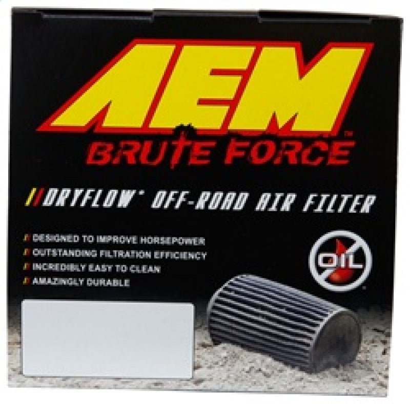 AEM Brute Force Dryflow Air Filter - Conical 6in Base OD / 5.125in Top OD / 5.25in Height - Eastern Shore Retros