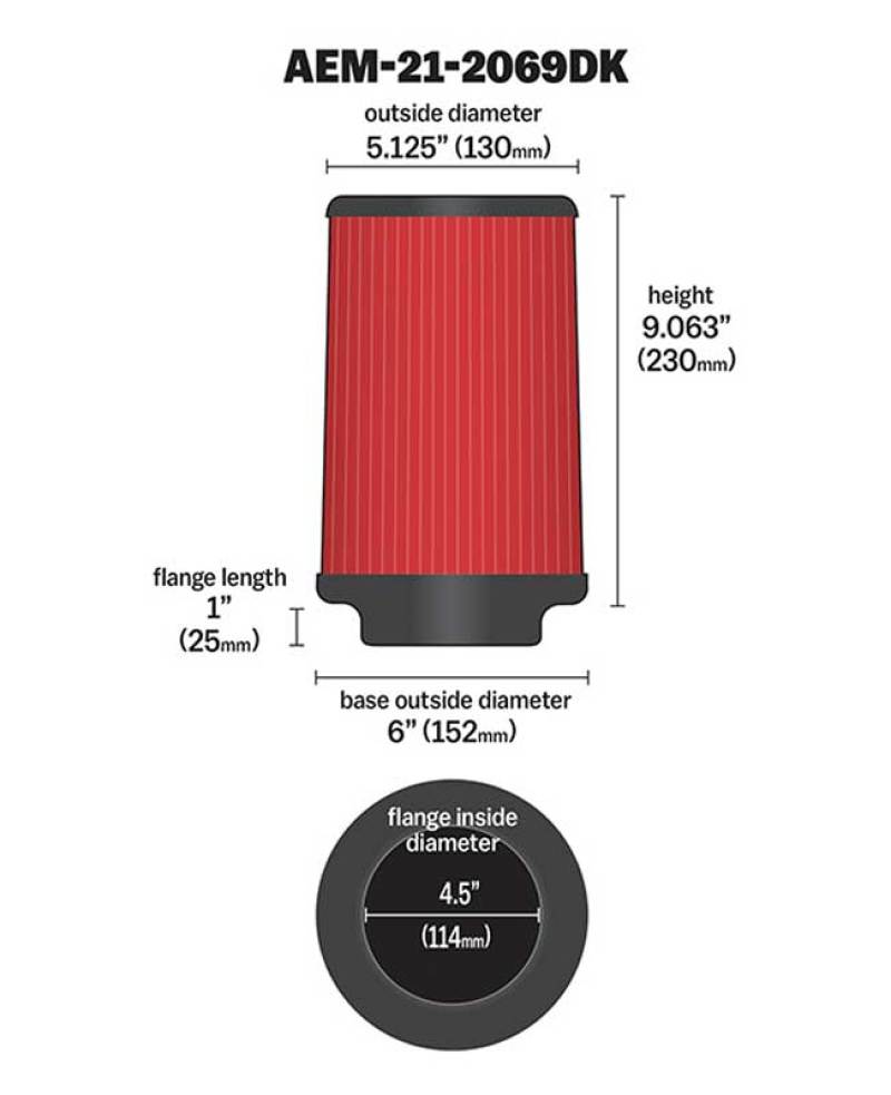 AEM DryFlow Air Filter AIR FILTER KIT 4.5in X 9in DRYFLOW - Eastern Shore Retros