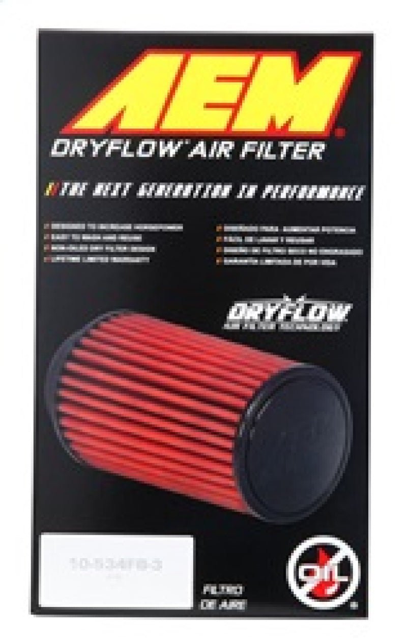 AEM Dryflow Air Filter - Round Tapered - 2.75in Flange ID x 5.5in Base OD x 4.75in Top OD x 7.5in H - Eastern Shore Retros