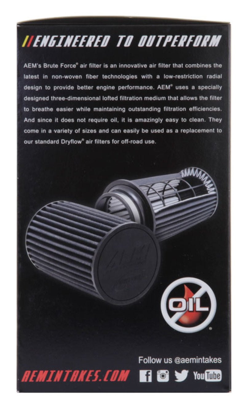 AEM Dryflow Conical Air Filter 2.75in Flange ID / 6in Base OD / 5.125in Top OD / 9.125in Height - Eastern Shore Retros
