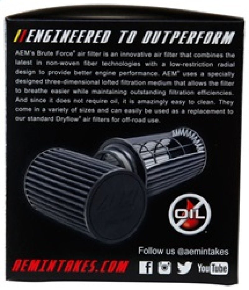 AEM Dryflow Conical Air Filter 6in Base OD x 3.5in Flange ID x 5.25in Height - Eastern Shore Retros