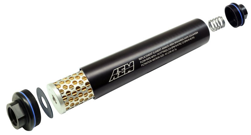 AEM Universal High Flow -10 AN Inline Black Fuel Filter - Eastern Shore Retros