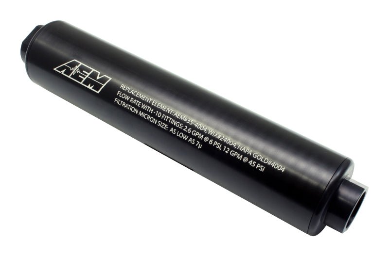 AEM Universal High Flow -10 AN Inline Black Fuel Filter - Eastern Shore Retros