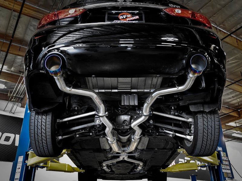 aFe Takeda 2.5in 304 SS Cat-Back Exhaust System w/ Blue Flame Tips 16-18 Infiniti Q50 V6-3.0L (tt) - Eastern Shore Retros