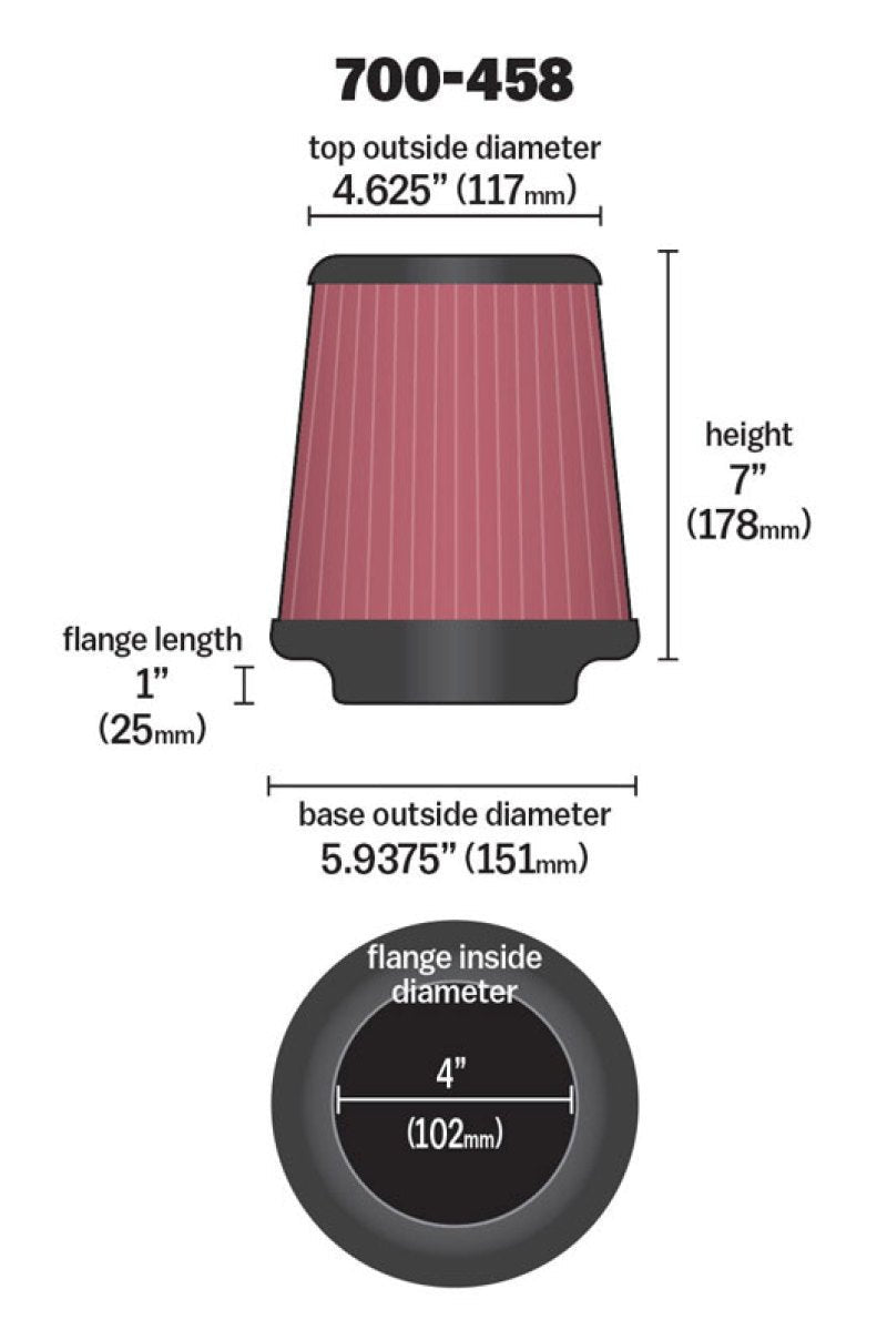 Airaid Universal Air Filter - Cone 4 x 7 x 4 5/8 x 7 w/ Short Flange - Eastern Shore Retros