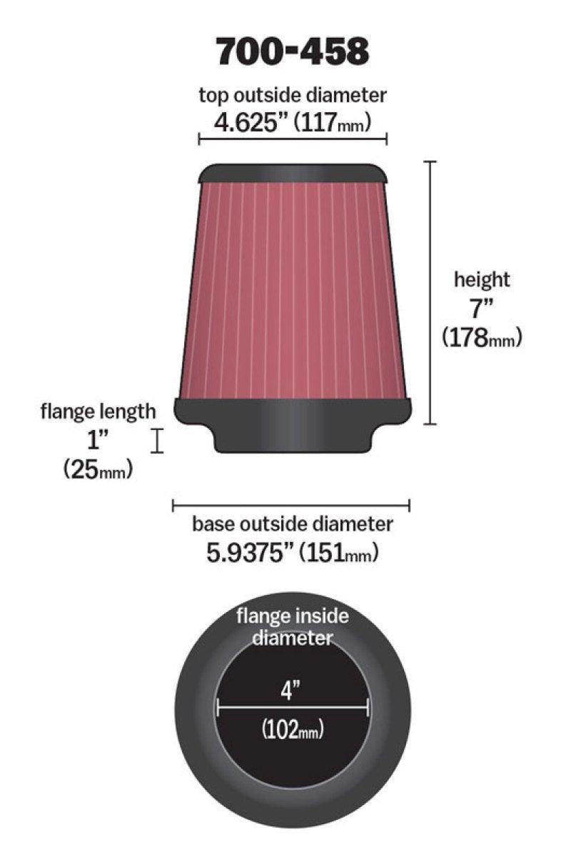 Airaid Universal Air Filter - Cone 4 x 7 x 4 5/8 x 7 w/ Short Flange - Eastern Shore Retros