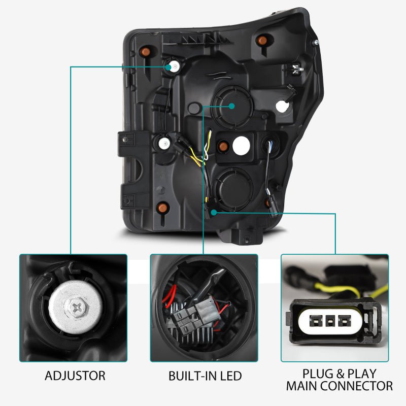 AlphaRex 11-16 Ford F-350 SD LUXX LED Proj Headlights Plank Style Alpha Blk w/Activ Light/Seq Signal - Eastern Shore Retros