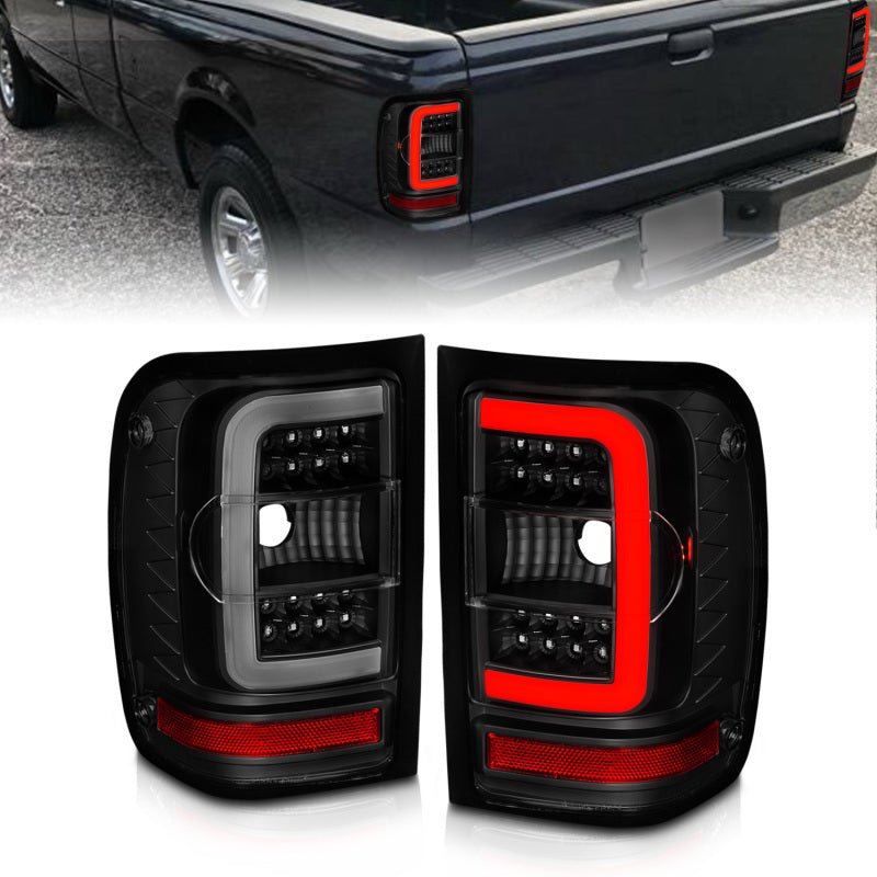 ANZO 01-11 Ford Ranger LED Taillights - Black Housing w/ Smoke Lens & Light Bar - Eastern Shore Retros