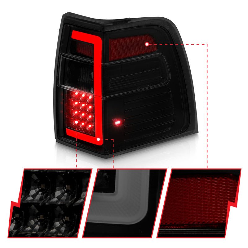 ANZO 07-17 Ford Expedition LED Taillights w/ Light Bar Black Housing Smoke Lens - Eastern Shore Retros