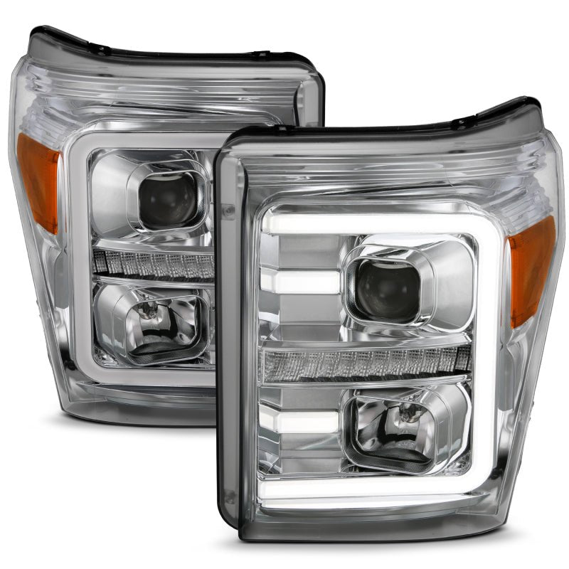 ANZO 11-16 Ford F-250/F-350/F-450 Projector Headlights w/ Plank Style Switchback Chrome w/Amber - Eastern Shore Retros