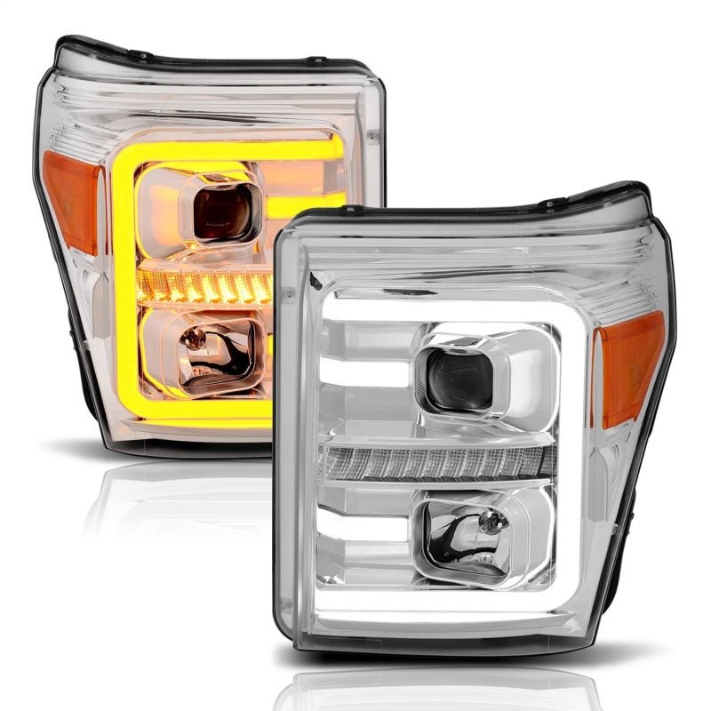 ANZO 11-16 Ford F-250/F-350/F-450 Projector Headlights w/ Plank Style Switchback Chrome w/Amber - Eastern Shore Retros