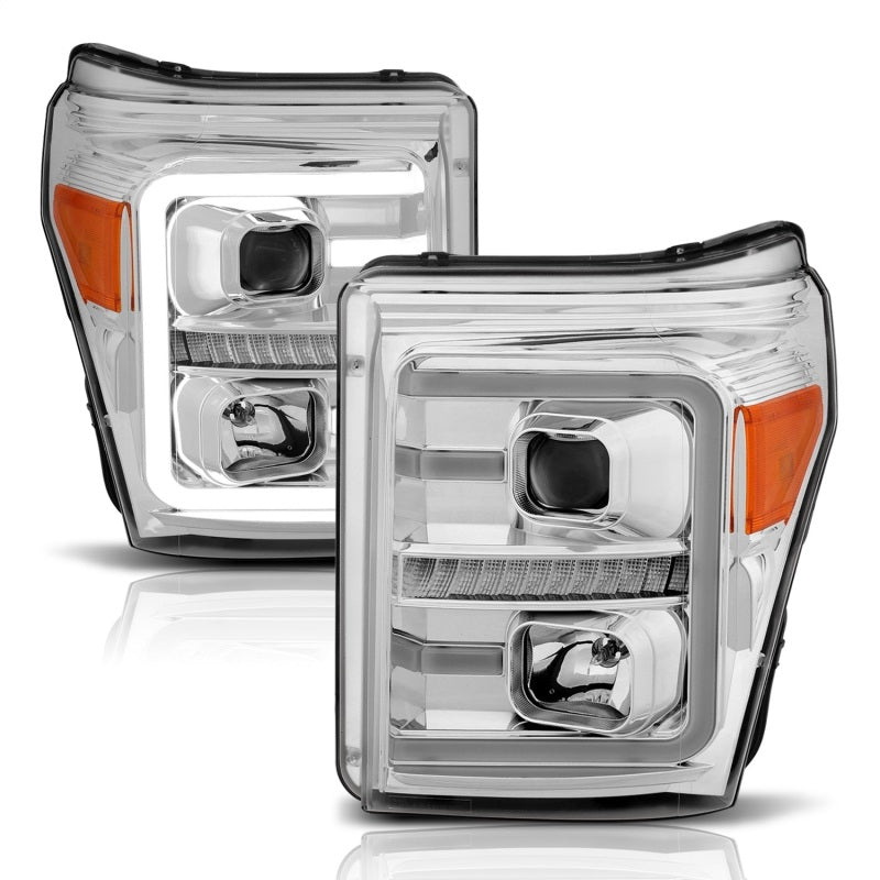 ANZO 11-16 Ford F-250/F-350/F-450 Projector Headlights w/ Plank Style Switchback Chrome w/Amber - Eastern Shore Retros