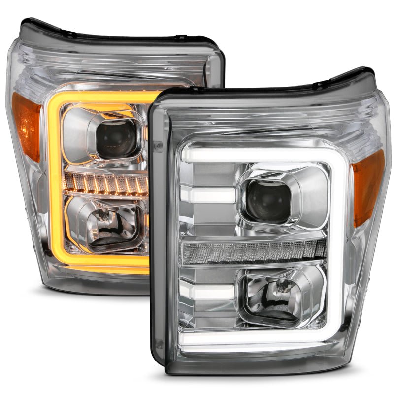 ANZO 11-16 Ford F-250/F-350/F-450 Projector Headlights w/ Plank Style Switchback Chrome w/Amber - Eastern Shore Retros