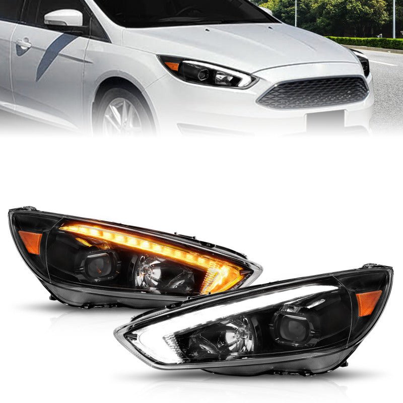 ANZO 15-18 Ford Focus Projector Headlights - w/ Light Bar Switchback Black Housing - Eastern Shore Retros