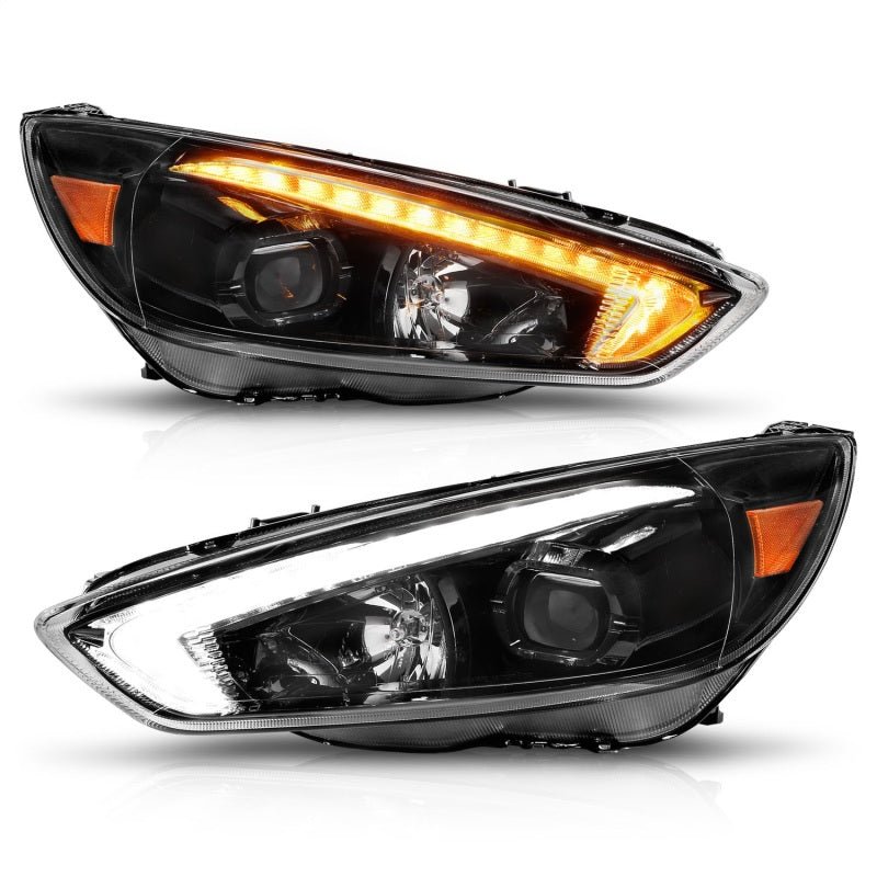 ANZO 15-18 Ford Focus Projector Headlights - w/ Light Bar Switchback Black Housing - Eastern Shore Retros