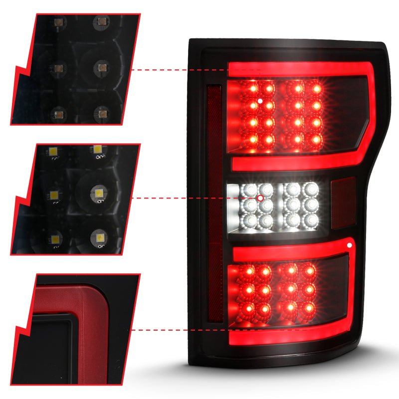 ANZO 18-19 Ford F-150 LED Taillight Black Housing Clear Lens Red Light Bar W/Sequential - Eastern Shore Retros