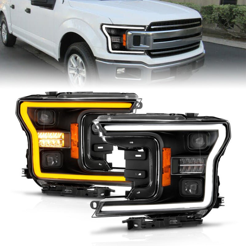 ANZO 18-20 Ford F-150 (w/o Fctry LED) Full LED Proj Headlights w/Light Bar Swtchbk Seq. Black w/Init - Eastern Shore Retros