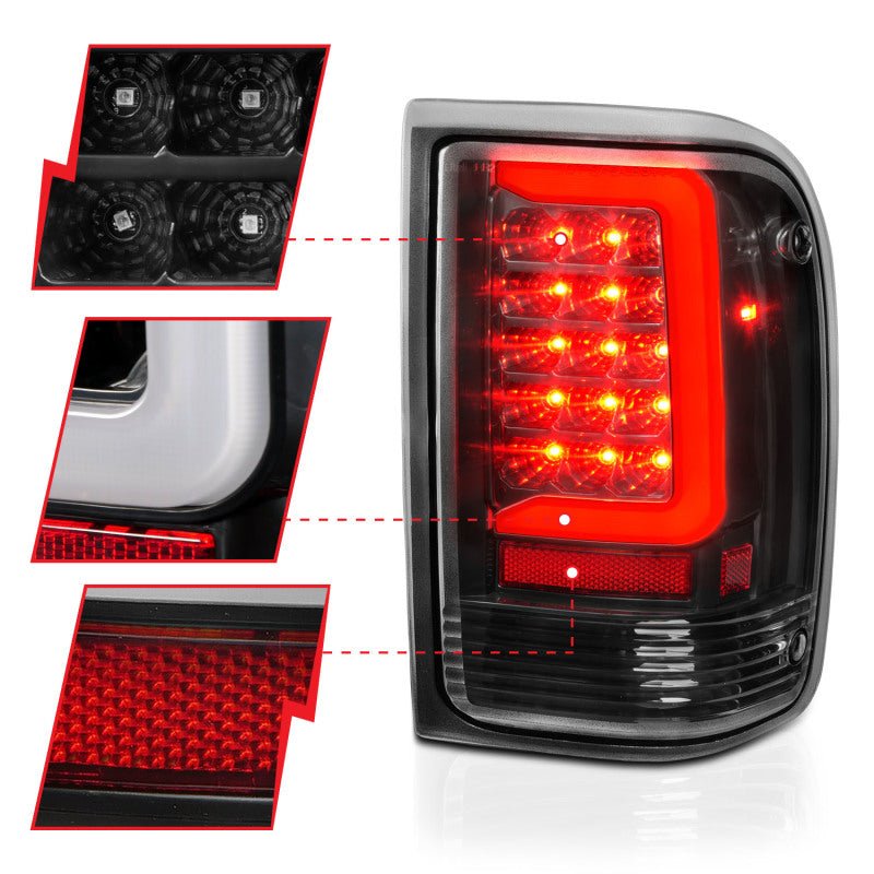 ANZO 1993-1997 Ford Ranger LED Tail Lights w/ Light Bar Black Housing Clear Lens - Eastern Shore Retros