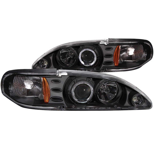 ANZO 1994-1998 Ford Mustang Projector Headlights w/ Halo Black 1pc - Eastern Shore Retros