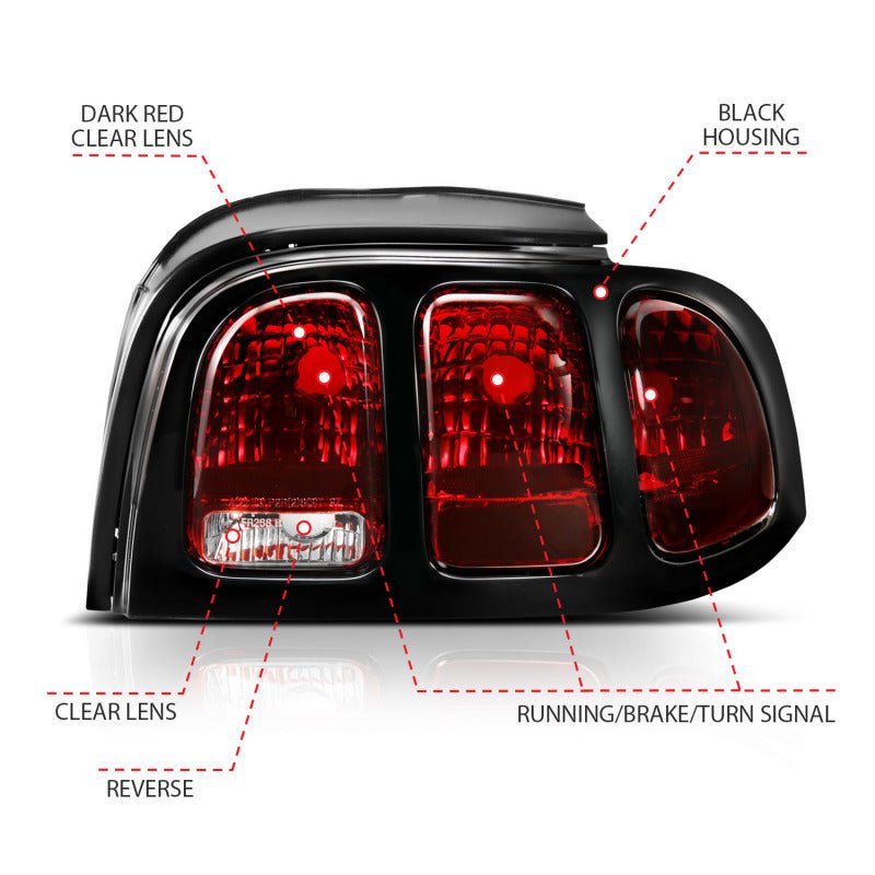 ANZO 1994-1998 Ford Mustang Taillight Dark Red Lens (OE Style) - Eastern Shore Retros