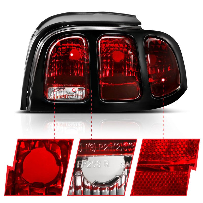 ANZO 1994-1998 Ford Mustang Taillight Dark Red Lens (OE Style) - Eastern Shore Retros