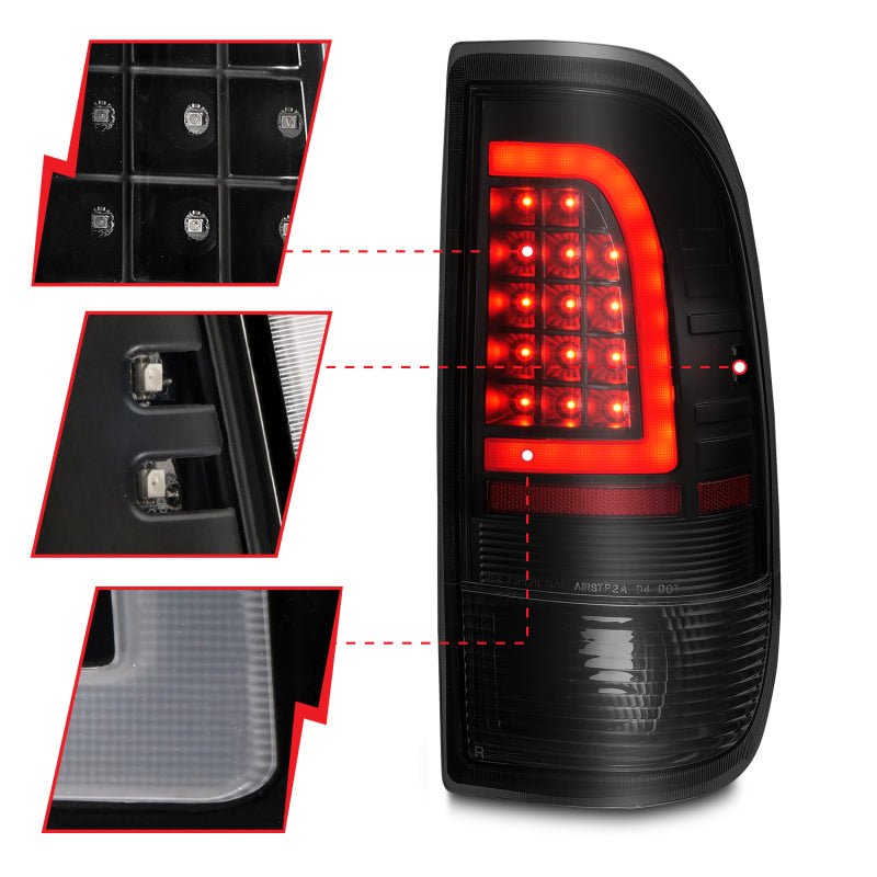 ANZO 1997-2003 Ford F-150 LED Tail Lights w/ Light Bar Black Housing Smoke Lens - Eastern Shore Retros