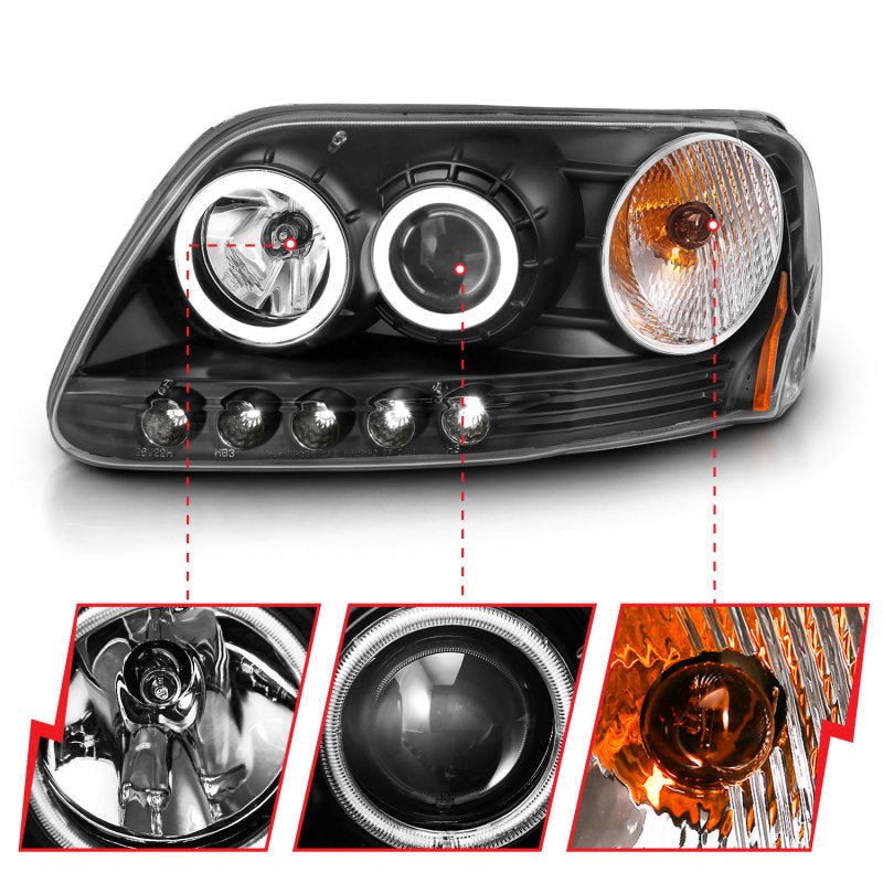 ANZO 1997-2003 Ford F-150 Projector Headlights w/ Halo Black (CCFL) - Eastern Shore Retros