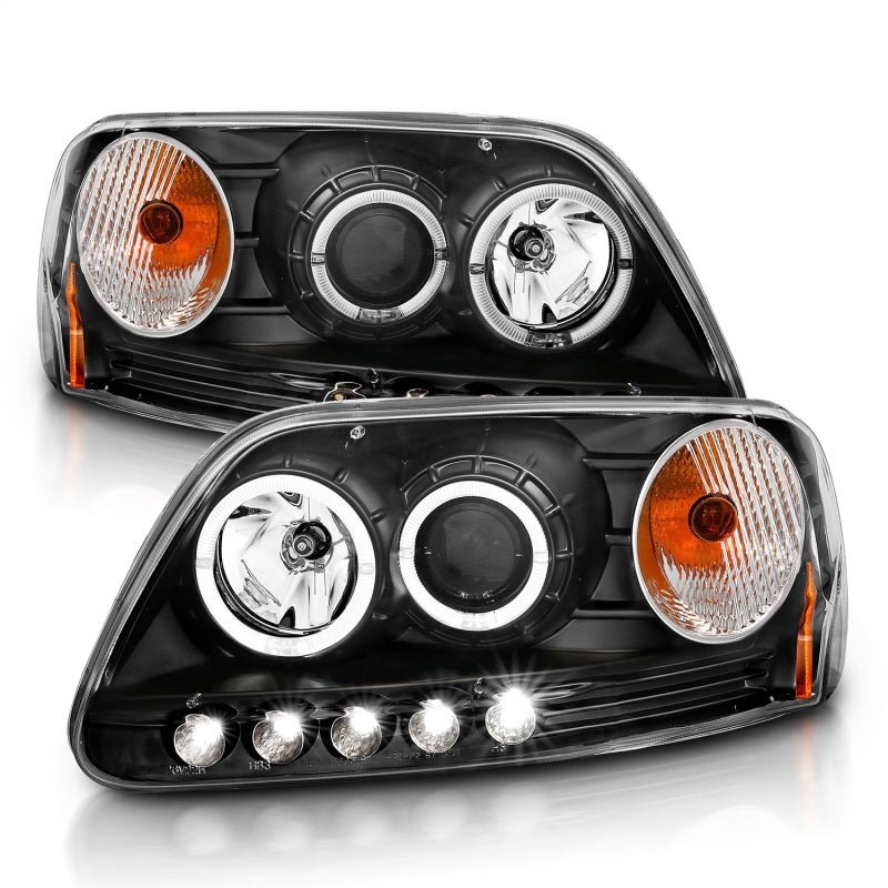 ANZO 1997.5-2003 Ford F-150 Projector Headlights w/ Halo and LED Black 1pc - Eastern Shore Retros