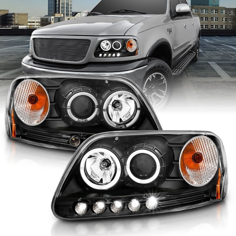 ANZO 1997.5-2003 Ford F-150 Projector Headlights w/ Halo and LED Black 1pc - Eastern Shore Retros