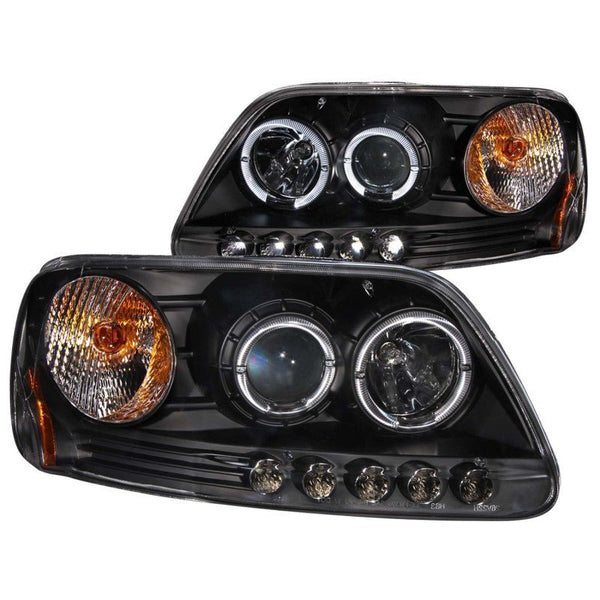 ANZO 1997.5-2003 Ford F-150 Projector Headlights w/ Halo and LED Black 1pc - Eastern Shore Retros