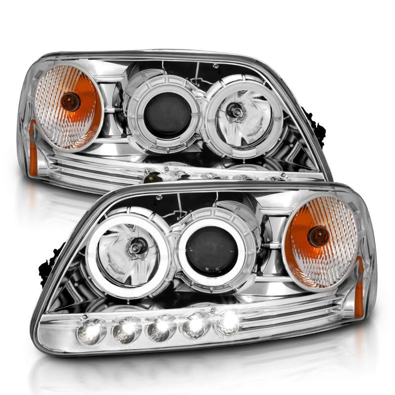 ANZO 1997.5-2003 Ford F-150 Projector Headlights w/ Halo and LED Chrome 1pc - Eastern Shore Retros