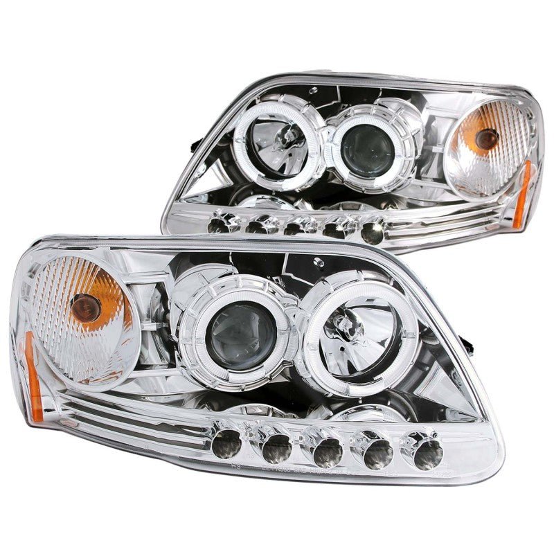 ANZO 1997.5-2003 Ford F-150 Projector Headlights w/ Halo and LED Chrome 1pc - Eastern Shore Retros