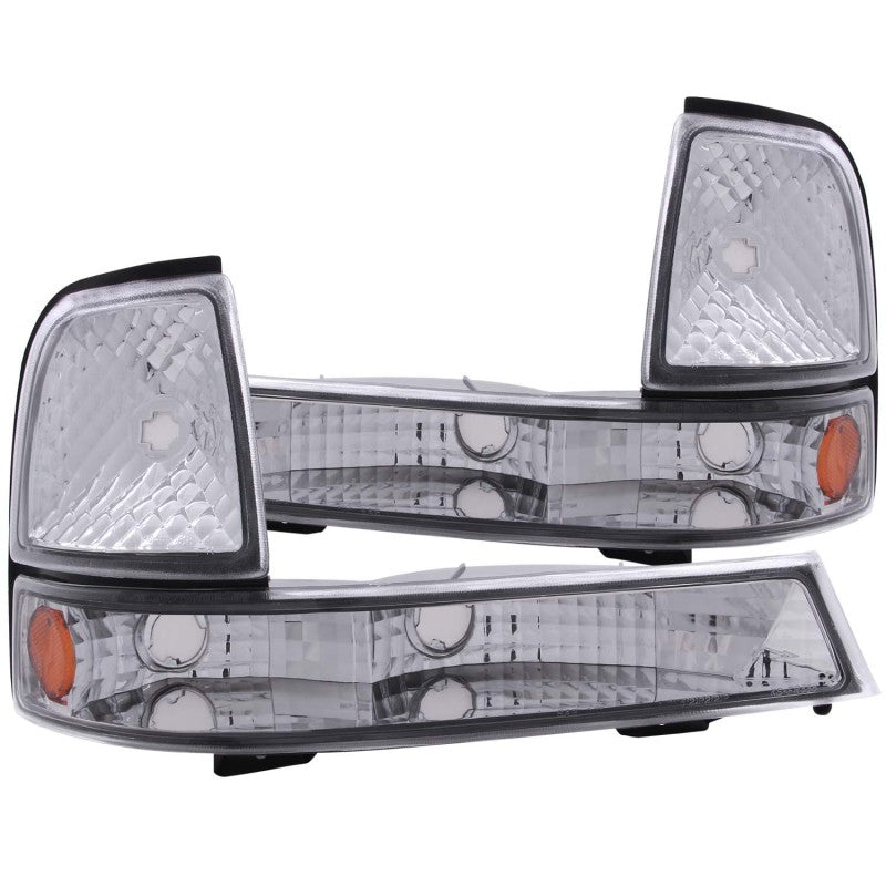 ANZO 1998-2000 Ford Ranger Euro Parking Lights Chrome w/ Amber Reflector - Eastern Shore Retros