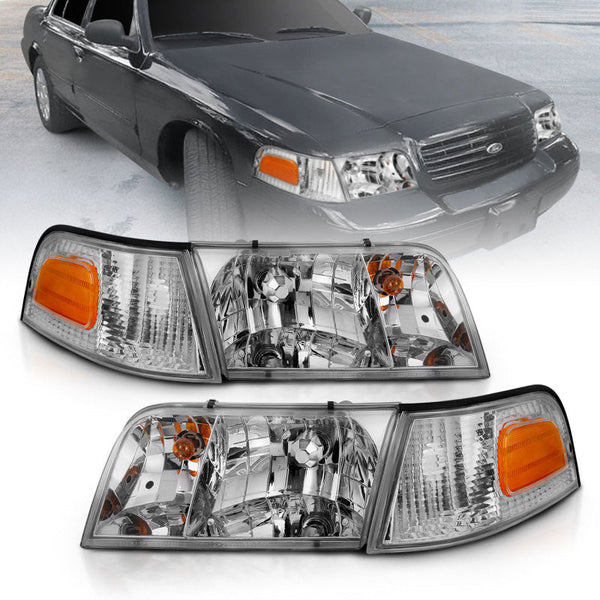 ANZO 1998-2005 Ford Crown Victoria Crystal Headlight Chrome With Bumper Light (OE) - Eastern Shore Retros