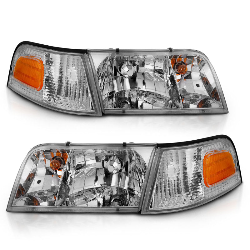 ANZO 1998-2005 Ford Crown Victoria Crystal Headlight Chrome With Bumper Light (OE) - Eastern Shore Retros