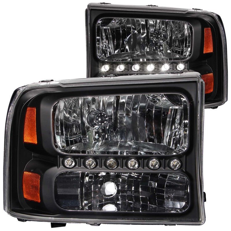 ANZO 2000-2004 Ford Excursion Crystal Headlights Black w/ LED 1pc - Eastern Shore Retros