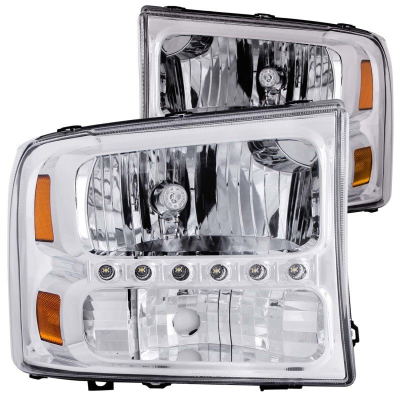 ANZO 2000-2004 Ford Excursion Crystal Headlights Chrome w/ LED 1pc - Eastern Shore Retros