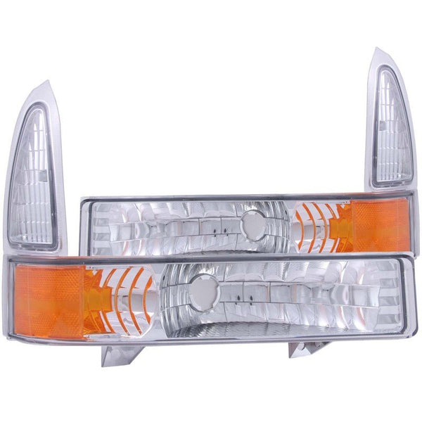 ANZO 2000-2004 Ford Excursion Euro Parking Lights Chrome w/ Amber Reflector - Eastern Shore Retros