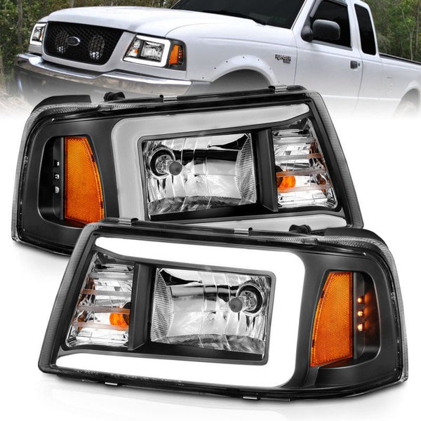 ANZO 2001-2011 Ford Ranger Crystal Headlights w/ Light Bar Black Housing - Eastern Shore Retros