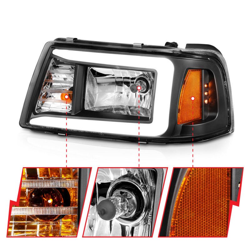 ANZO 2001-2011 Ford Ranger Crystal Headlights w/ Light Bar Black Housing - Eastern Shore Retros