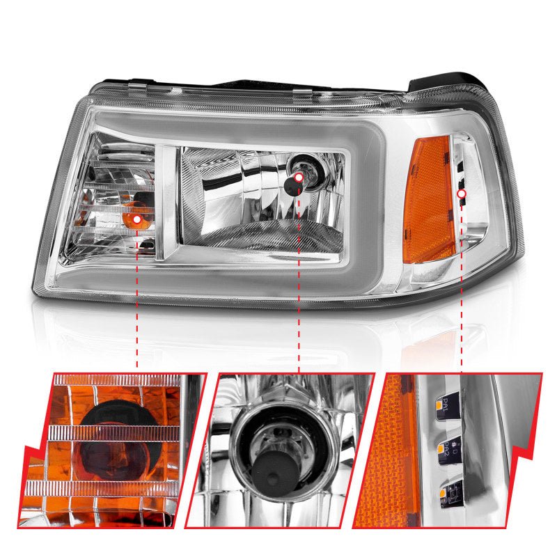 ANZO 2001-2011 Ford Ranger Crystal Headlights w/ Light Bar Chrome Housing - Eastern Shore Retros