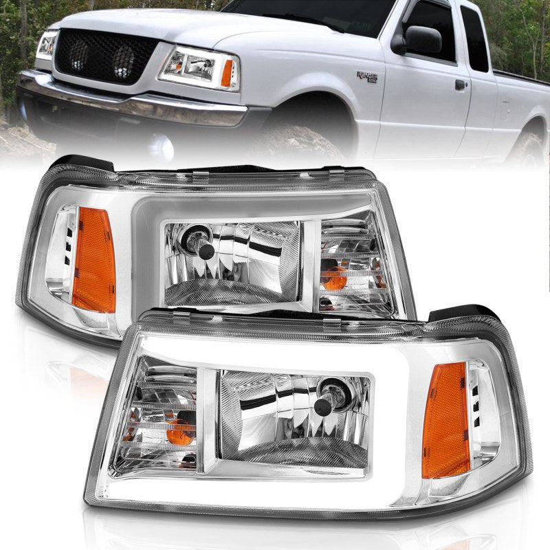 ANZO 2001-2011 Ford Ranger Crystal Headlights w/ Light Bar Chrome Housing - Eastern Shore Retros