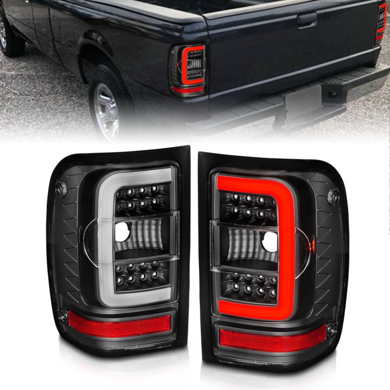 ANZO 2001-2011 Ford Ranger LED Tail Lights w/ Light Bar Black Housing Clear Lens - Eastern Shore Retros