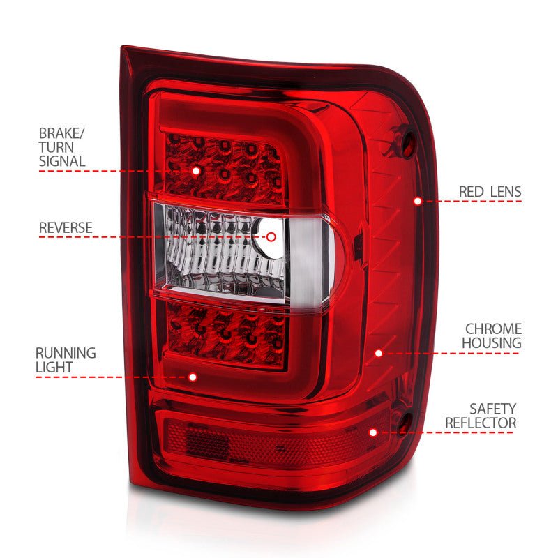 ANZO 2001-2011 Ford Ranger LED Tail Lights w/ Light Bar Chrome Housing Red/Clear Lens - Eastern Shore Retros